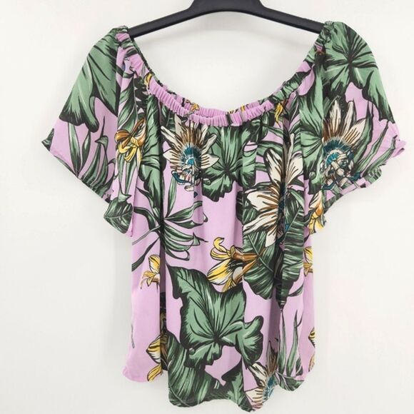 J Crew Off Shoulder Blouse Top Womens Size 0 Tropical Floral Leaf Print Vacay - Picture 3 of 8